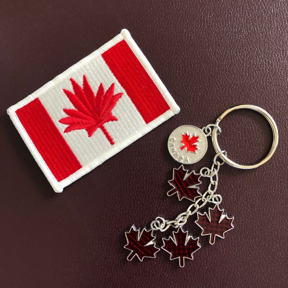 Canada flag iron-on patch and key ring with charms